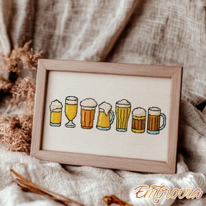 Craft Beer Sampler Set Beer Glass Cross Stitch Pattern – Fun Home Bar Decor PDF, Beer Mug Sampler for Men, Modern Beverage Embroidery Gift