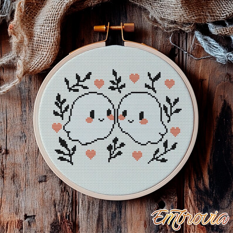 Cute Ghost Couple Cross Stitch Pattern – Kawaii Halloween Decor (PDF ...