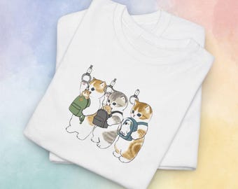 Mofusand Going to Work T-Shirt | Cute Cat Office Outfit Tee, Unisex Heavy Cotton Shirt, Funny Workwear, Animal Lovers Gift, Kawaii Aesthetic