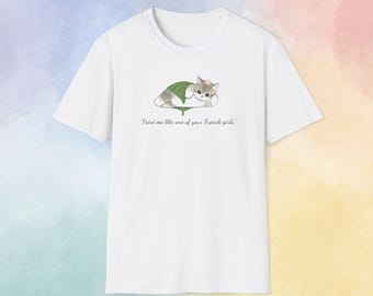 Daifuku Mofusand French Girl T-Shirt | Funny Mofusand Cat Tee | Kawaii Japanese Unisex Shirt | Pastel Cute Cat Lover Gift | Meme Parody Tee