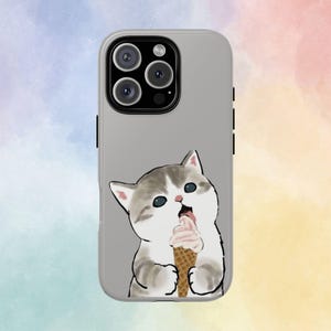 Custodia per telefono Mofusand a forma di gatto gelato / Custodia protettiva grigia a tema dessert, custodia kawaii per iPhone, resistente a doppio strato, regalo per gli amanti dei gatti