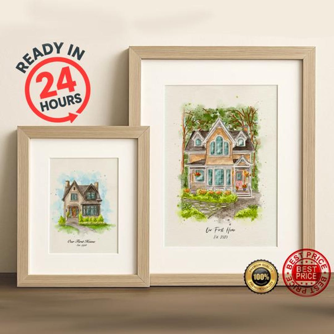 Custom House Portrait Watercolor Personalized Digital Painting From ...