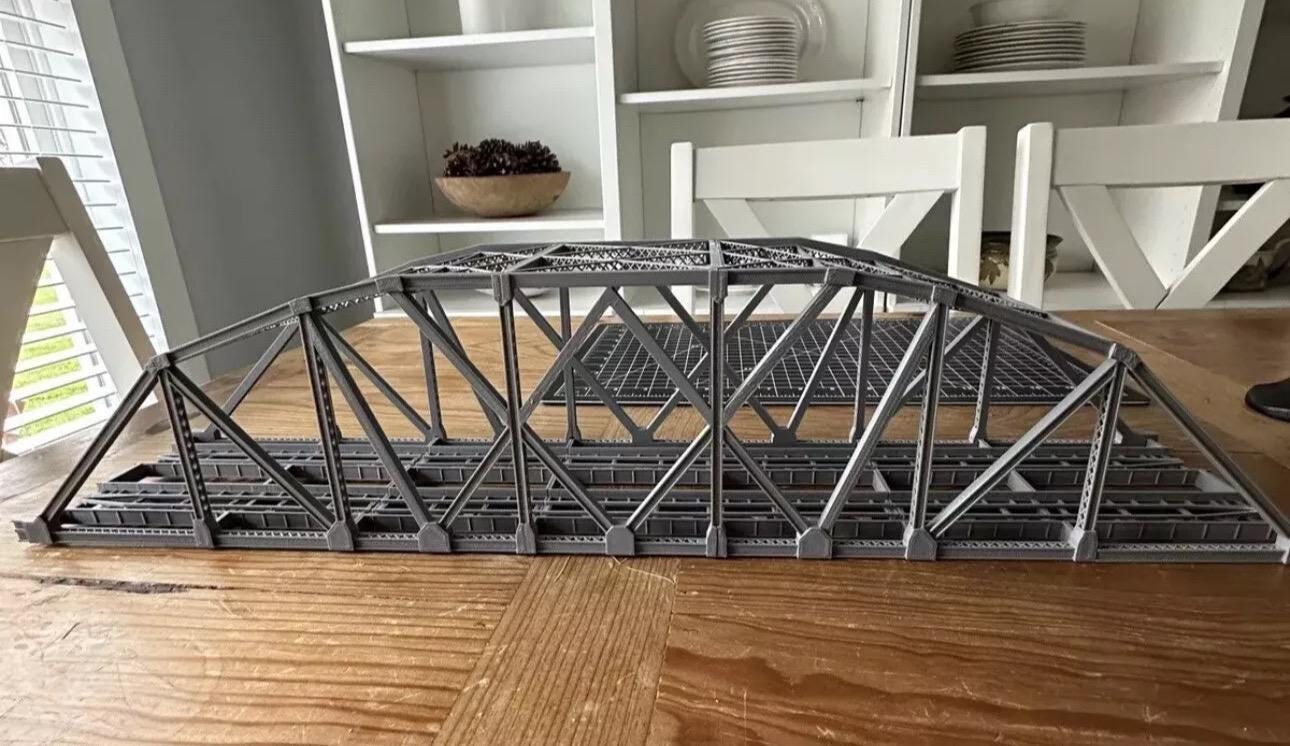 HO Scale Double Railway Bridge With Two Piers - 14.25" Long - 1:87