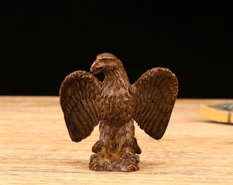 Vintage Bronze Eagle Statue, Carved Feng Shui Tea Pet