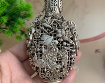Vintage White Copper Openwork Carving Longevity Star Snuff Bottle
