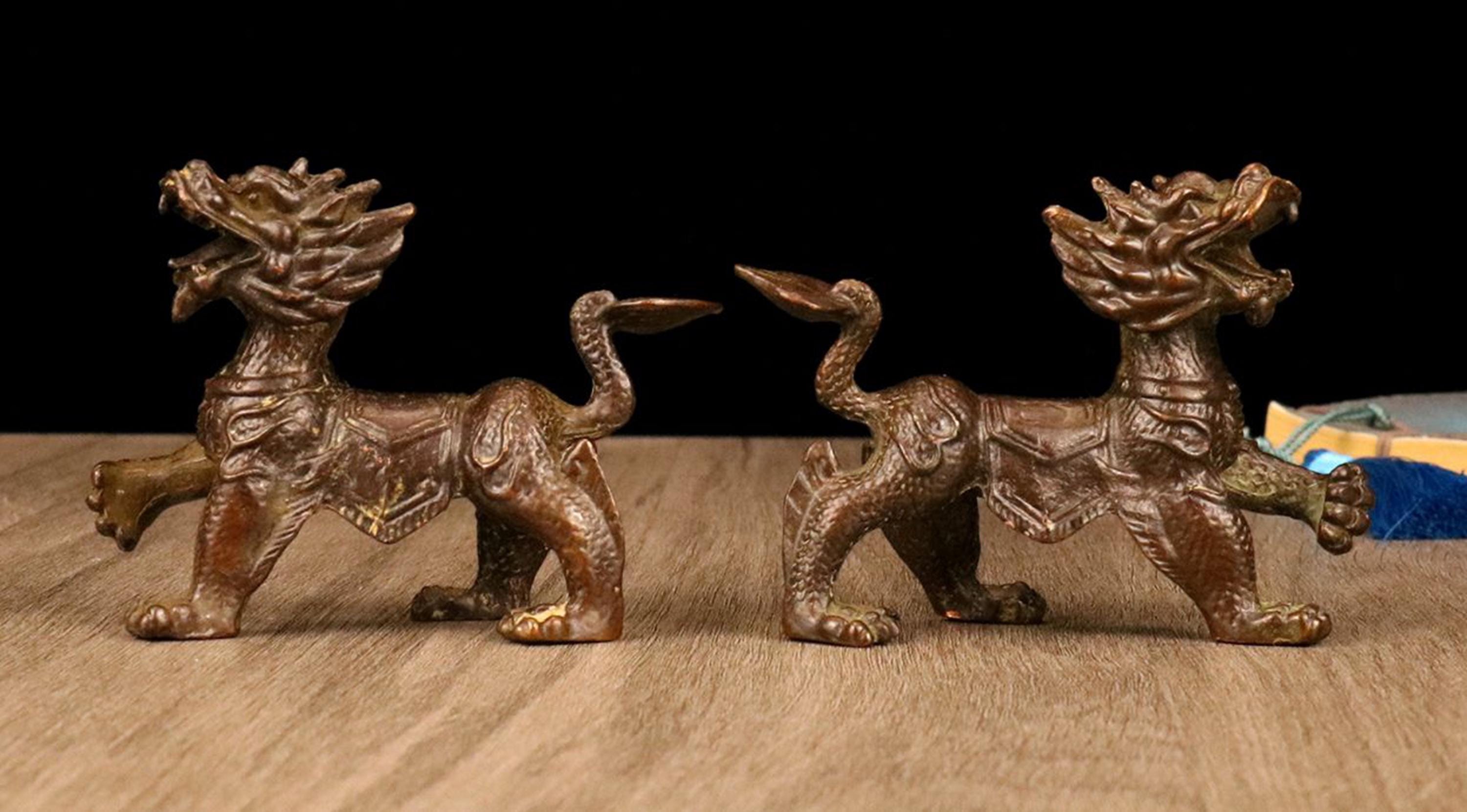 ヴィンテージブロンズ彫刻の麒麟茶ペット像、風水像 - Etsy 日本