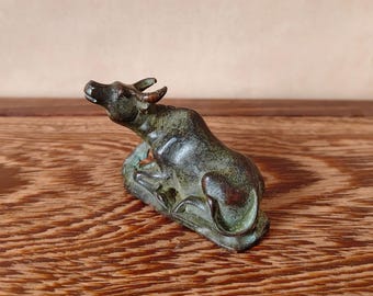 Estátua de boi esculpida em bronze - Estátua para mesa, altar ou lareira