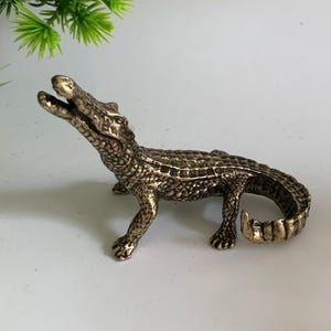 Vintage brass carved Crocodile statue. Home decoration