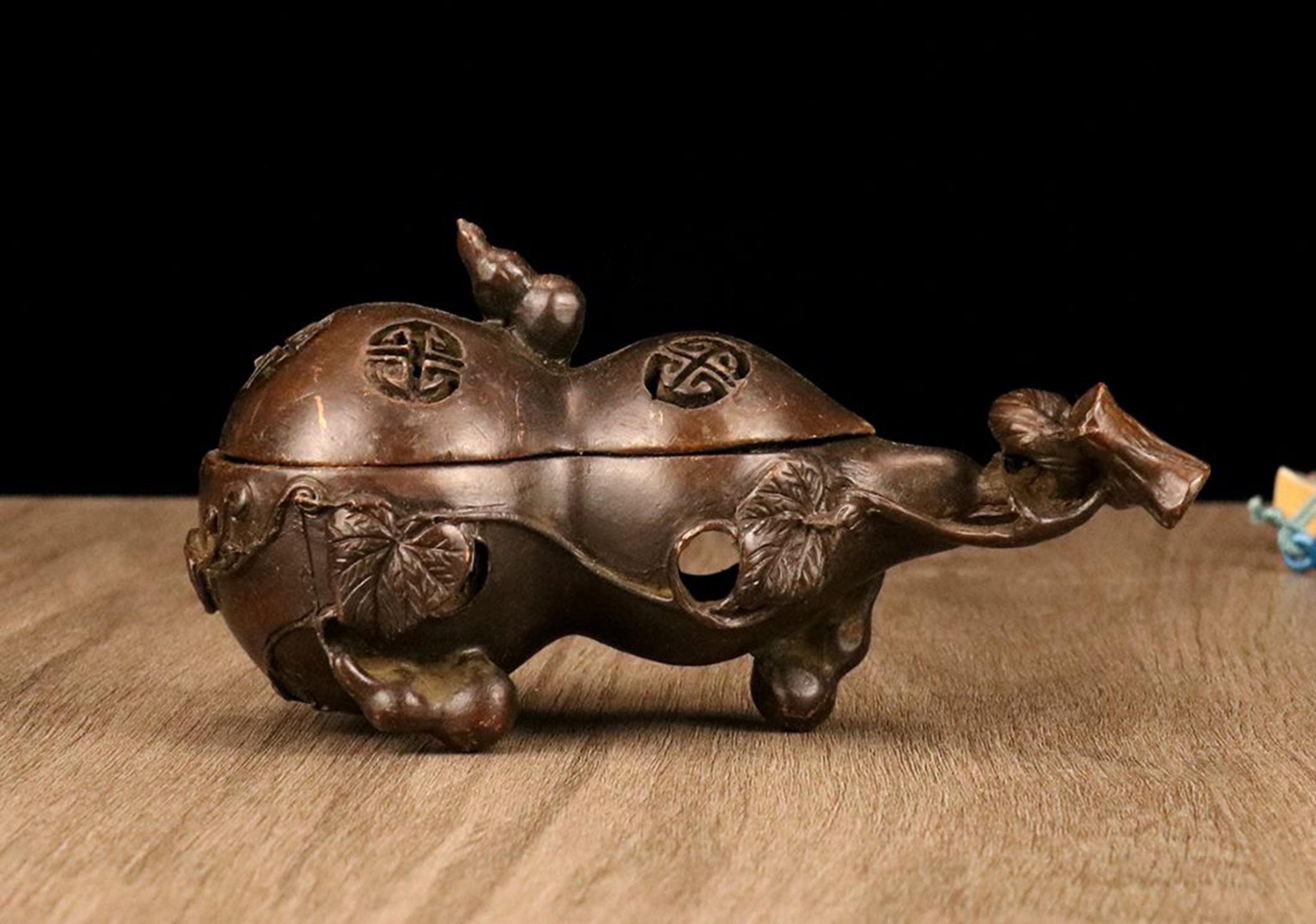 ヴィンテージブロンズ彫刻ひょうたん香炉、風水像、家の装飾 - Etsy 日本