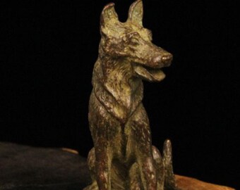 Vintage bronze carved Wolf tea pet statue, Fengshui statue