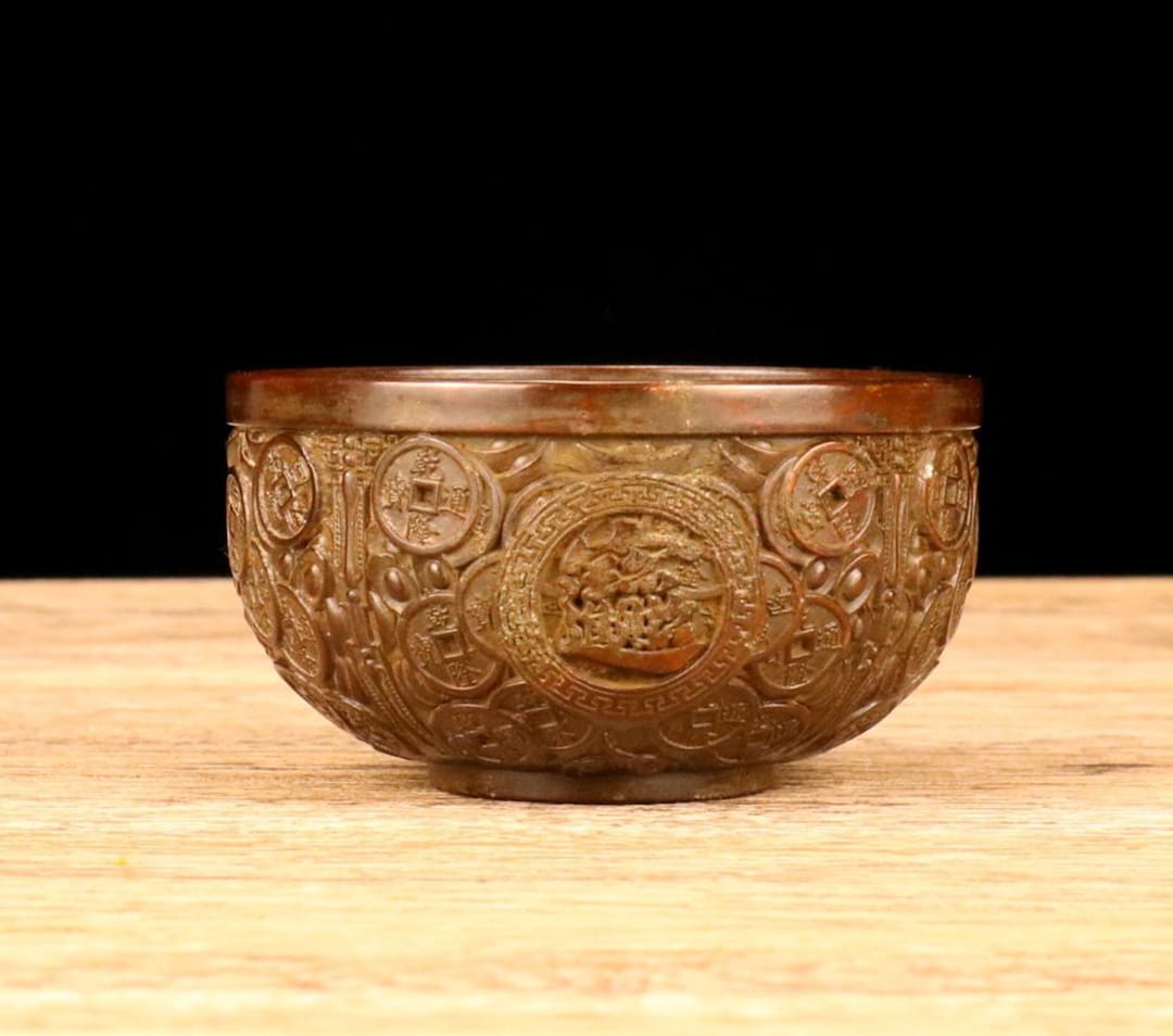 ヴィンテージブロンズ彫刻ボウル、装飾皿、風水像 - Etsy 日本