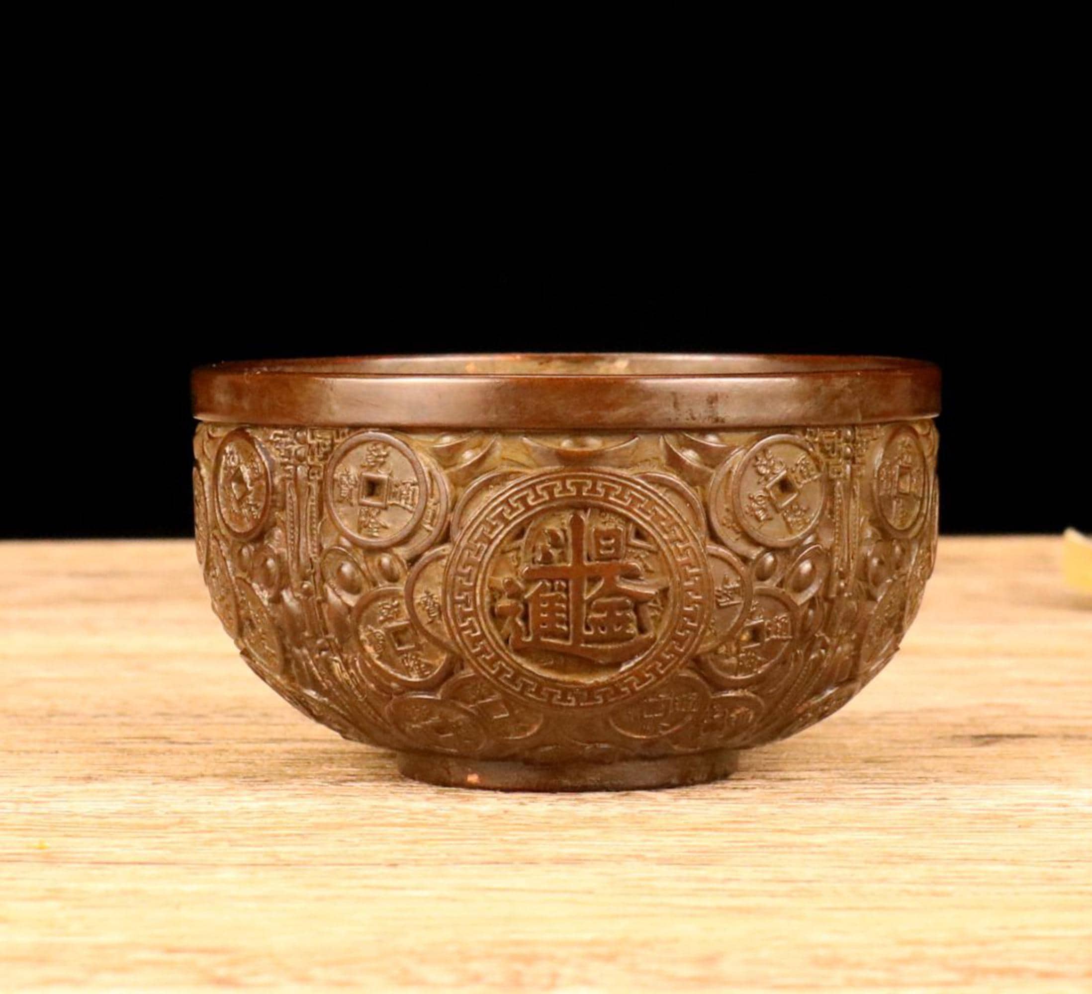 ヴィンテージブロンズ彫刻ボウル、装飾皿、風水像 - Etsy 日本