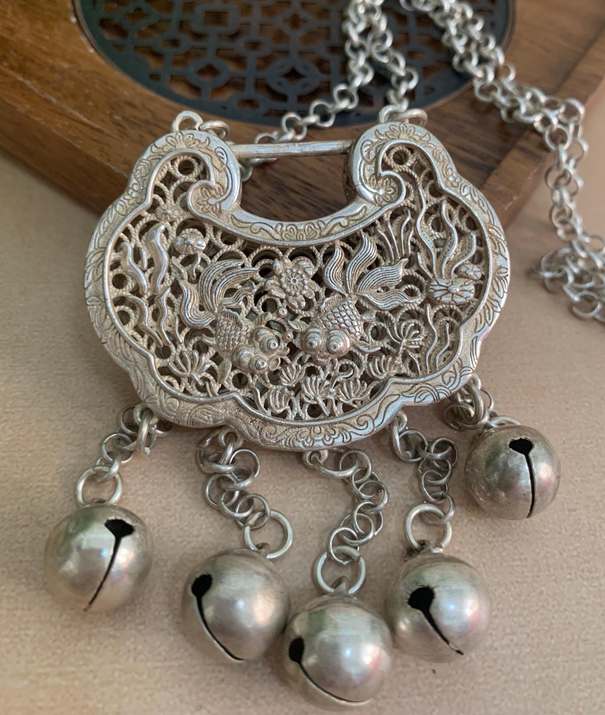 Vintage White Copper Handmade Fish Bell Necklace - Etsy