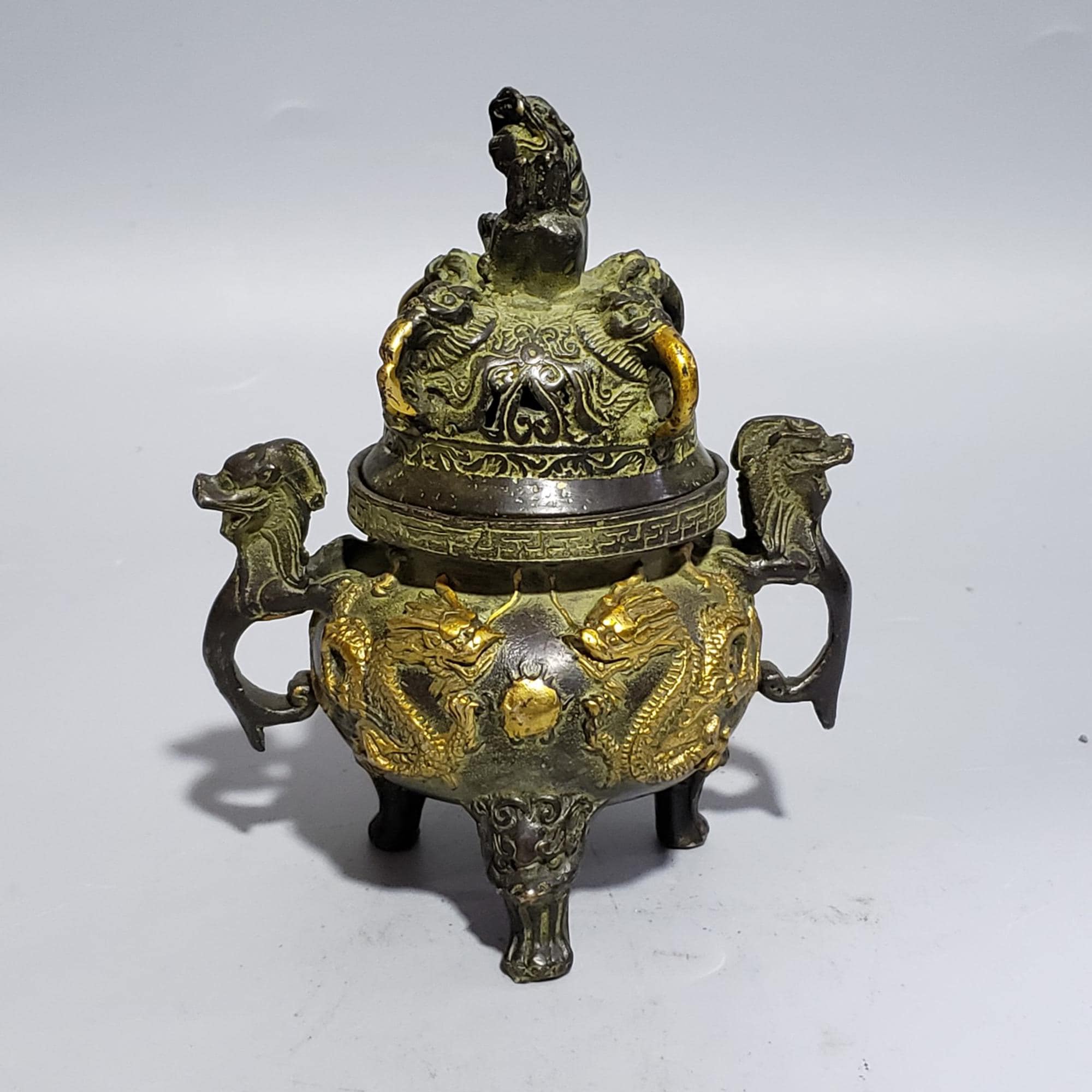 超特大　龍の彫刻 真鍮製 香炉 骨董品 ヴィンテージ真鍮彫刻の龍の香炉 - 風水像 - Etsy 日本
