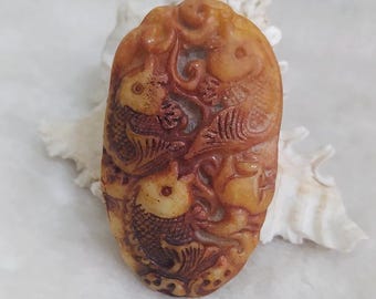 Vintage jade carved fish amulet pendant
