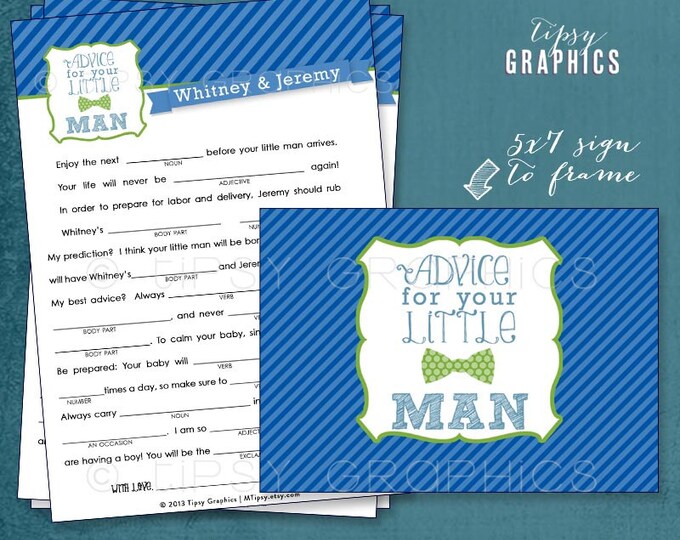 Little Man. Baby Shower Madlib Advice Cards. Printable Cards. Etsy