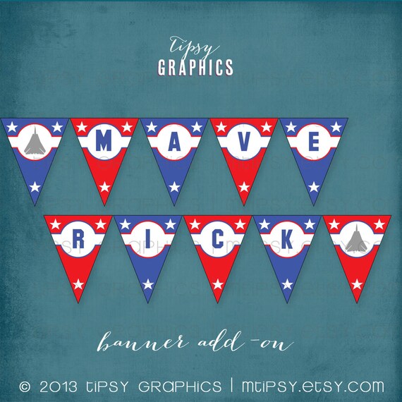Top Gun Banner. F14 Fighter Jets. Red White Blue Stars. Maverick. Happy Birthday Printable DiY Party BANNER by Tipsy Graphics. Il_570xn