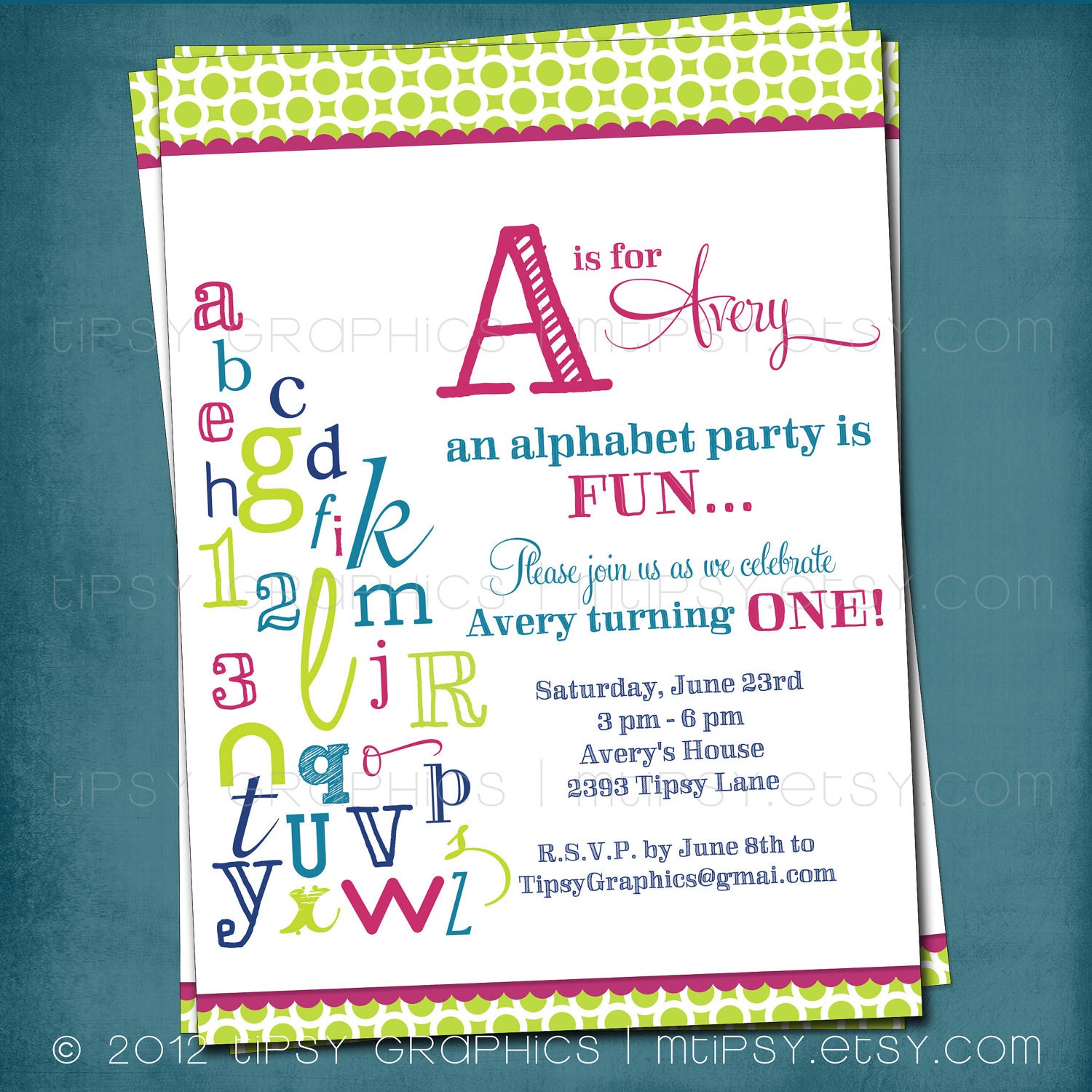 Alphabet Birthday Invitation Colorful Abc Library Invite Any Etsy