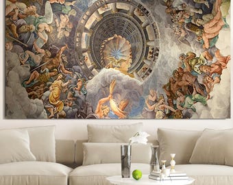 Giulio Romano Fall of the Giants, Extra Large Wall Art, Tempered glass wall art, Ready to Hang, Canvas Wall Art, Oil Painting