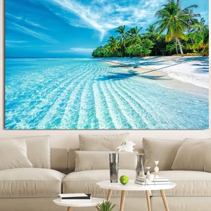 Ocean Beach Landscape, Ocean Wall Art, Extra Large Wall Art, Tempered glass wall art, Canvas Wall Art, Ready to Hang