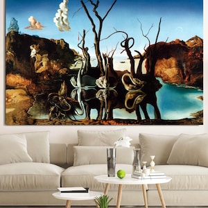 Reflejos de cisnes de Salvador Dalí, Arte mural de Salvador Dalí, Póster de Salvador Dalí, Impresión de Salvador Dalí, Obra maestra de arte mural en lienzo, Lienzo de Dalí