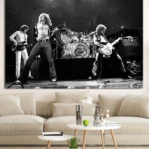 Póster de Jimmy Page y Robert Plant de Led Zeppelin, lienzo en blanco y negro de una banda musical de los años 70, póster de una banda musical, decoración del hogar de un cantante famoso.