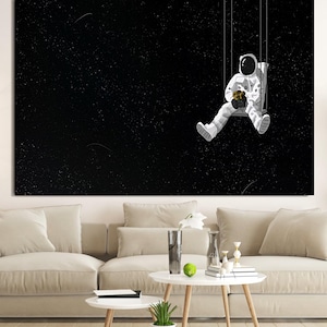 Banksy Astronauta Wall Art, Banksy Wall Art, Graffiti Street Canvas Wall Art, Arte murale extra large, Arte murale in vetro temperato, Pronta da appendere
