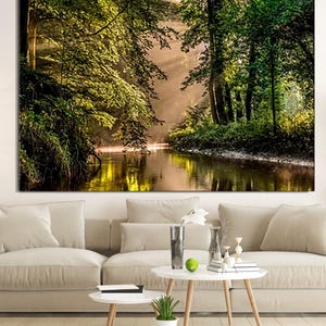 Forest River Wall Art, Nature Canvas, Relaxing Glass, Forest Wall Art, Forest Canvas Print, Nature Tree Wal Art, Landscape Canvas