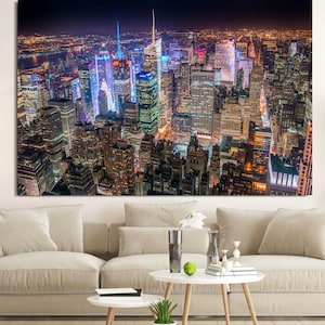 New York Manhattan Panoramic Wall Art, New York Landscape, Manhattan Glass Art, Canvas Wall Art, Ready to Hang, Panoramic New York