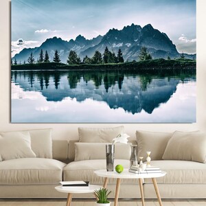 Mountain Lake Landscape, Relaxing Landscape, Mountain Canvas, Lake Canvas, Landscape Wall Art, Forest Wall Decor, Nature Landscape Glass