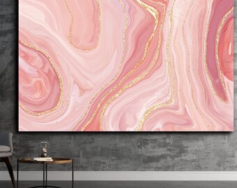 Abstract Pink Gold Marble Wall Art, Marble Print Art, Canvas Wall Art, Extra Large Wall Art, Tempered glass wall art