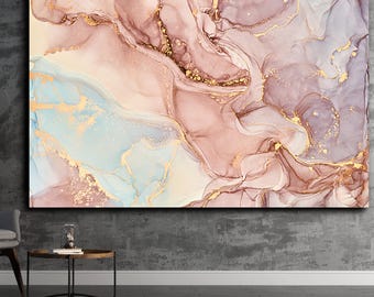 Abstract Pink Gold Marble Wall Art, Marble Print Art, Canvas Wall Art, Extra Large Wall Art, Tempered glass wall art