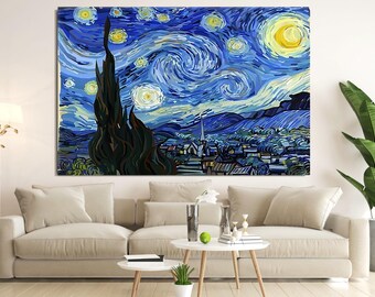 Van Gogh the Starry Night, Van Gogh Wall Art, Extra Large Wall Art, Van Gogh Reproduction, Ready to Hang, Canvas Wall Art, Oil Painting