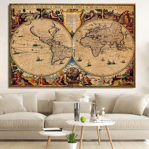 Vintage Weltkarte Wandkunst, Weltkarte Druck, Alte Weltkarte, extra große Wand Kunst Leinwand, gehärtetes Glas Wandkunst, Leinwand Wandkunst