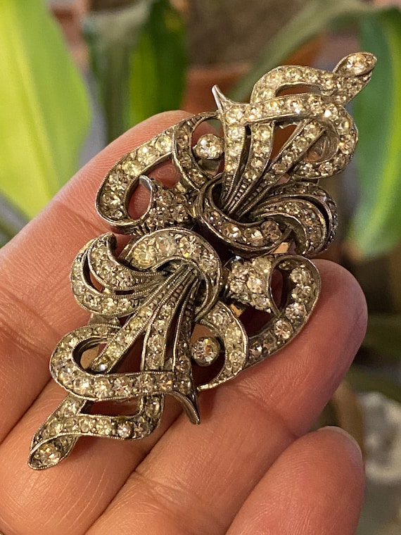 antique Vintage Art Deco Sliver Duette Dress Clip pin Brooch paste depose France (DDP paid by me) USA read