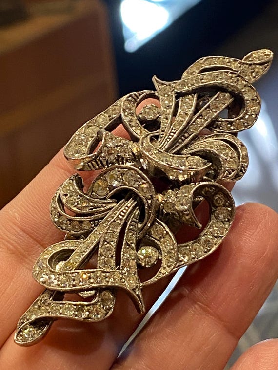 antique Vintage Art Deco Sliver Duette Dress Clip pin Brooch paste depose France (DDP paid by me) USA read View 6