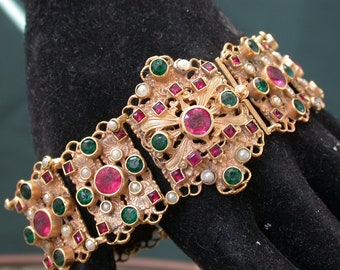 antique victorian deco gilt gold tone austro hungarian  bracelet seed pearls stones magnificent micro payment available