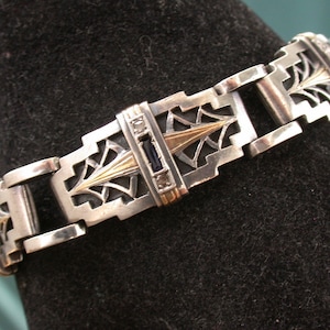 Antique Art Deco Sterling Silver Bracelet: Gold, Diamonds & Lab Sapphires, Signed Moser, layaway (DDP paid by me) USA read