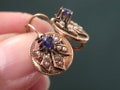 antique vintage victorian french  solid 12k rose gold  blue lab sapphire seed pearls earrings micropayment available product logo