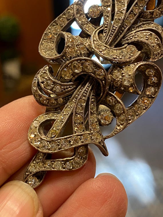 antique Vintage Art Deco Sliver Duette Dress Clip pin Brooch paste depose France (DDP paid by me) USA read View 4