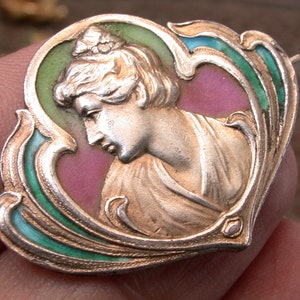 antique vintage art nouveau silver 800 plique a jour enamel jugendstil genuine diamond lady woman pin brooch