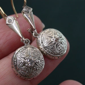 antique vintage art deco sterling silver 18k gold  genuine diamonds star dangling earrings lever back  micro-payment available