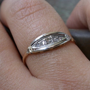 antique vintage art deco 18k gold platinum  7 genuine rose cut diamonds ring free resize