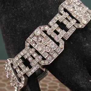 vintage antique victorian art deco sterling silver 935 bracelet bangle probably french decorated with clear paste stones rhinestones