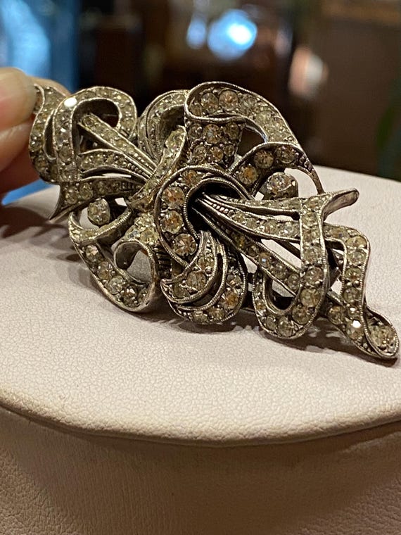 antique Vintage Art Deco Sliver Duette Dress Clip pin Brooch paste depose France (DDP paid by me) USA read View 3