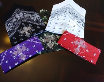 Rhinestone Cross Bandana: Cotton Biker Bandanna