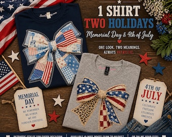 Cute Patriotic Bow Shirt | 4th of July Outfit Tee | Memorial Day Shirt | Red White Blue Graphic Tee | Americana Women’s T-Shirt