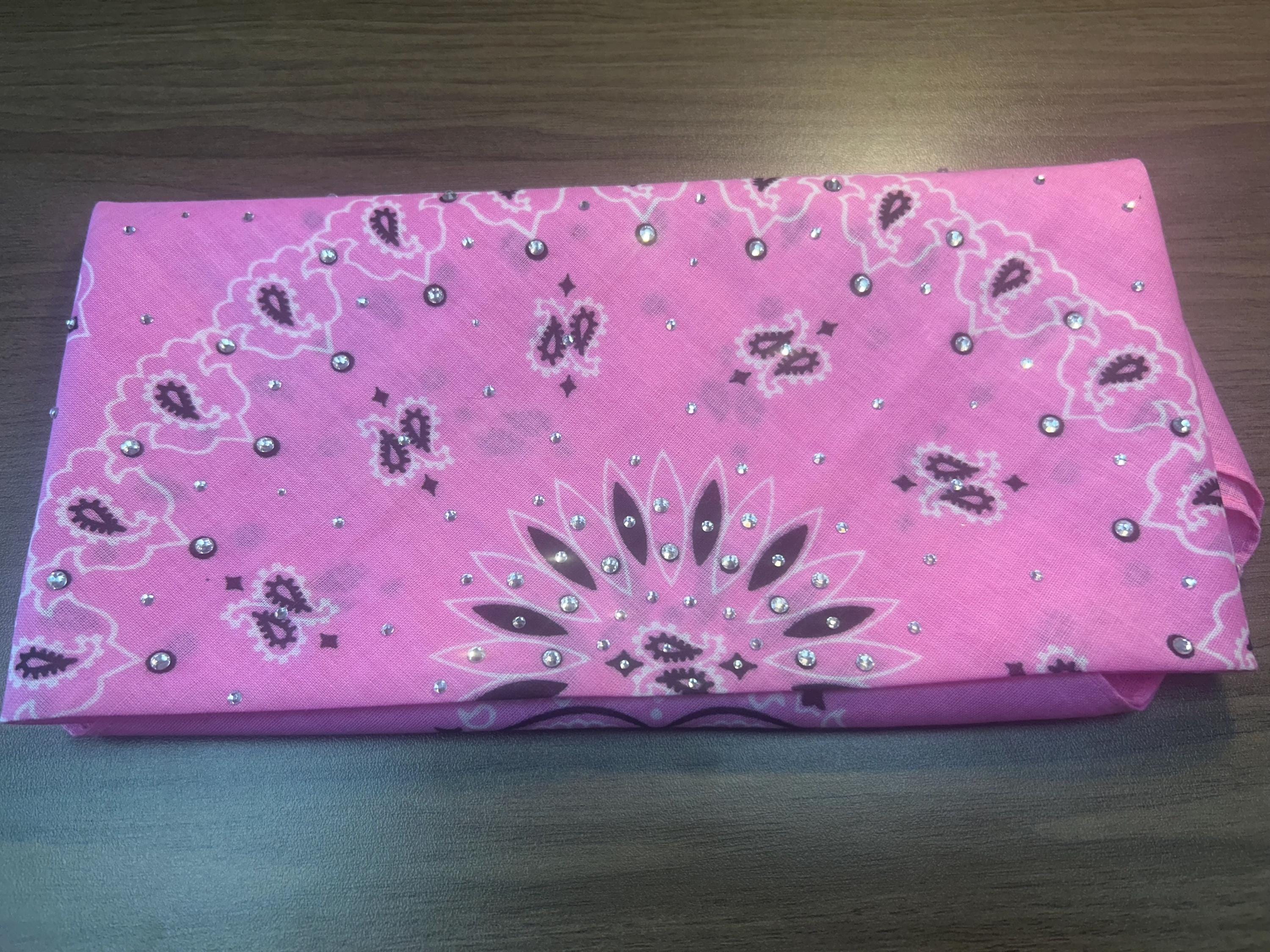 Pink Rhinestone Bandana: Cotton Head Wrap, Biker Headgear