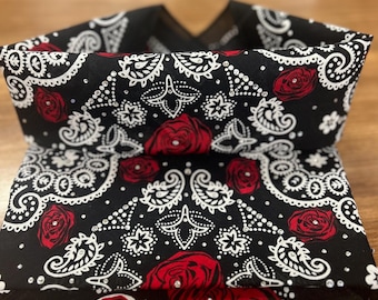 Rhinestone Rose Bandana: Cotton Headwrap, Biker Headgear