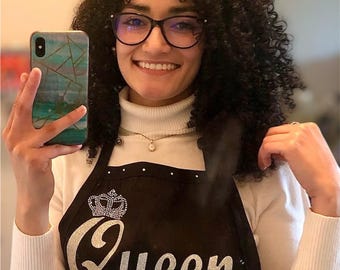 Queen of the Kitchen Rhinestone and Glitter Apron w/Adjustable Neck Strap